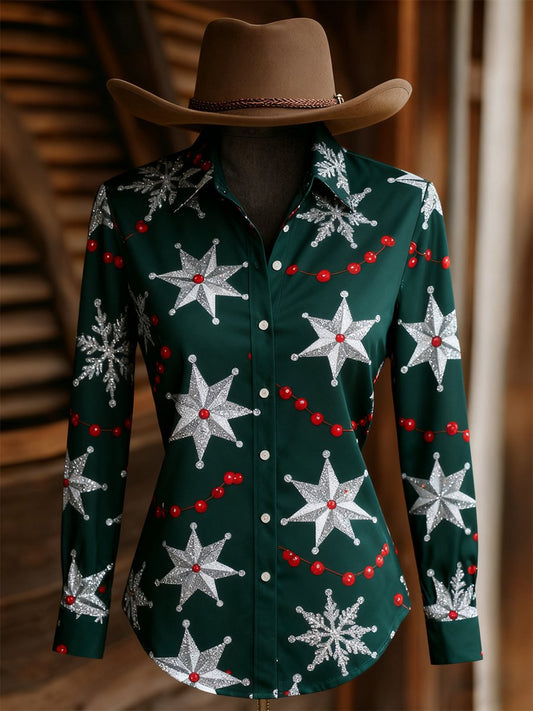 Women's Vintage Casual Western Christmas Long Sleeve Shirt