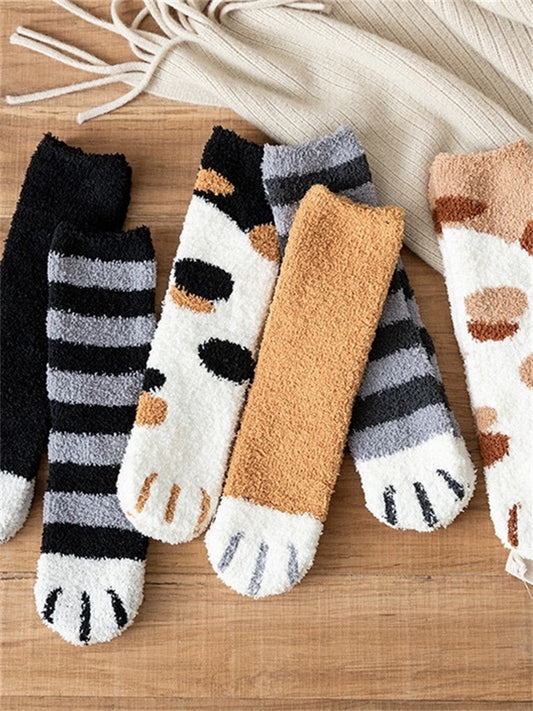 Lovely Cat Paw Inspired Fuzzy Plush Socks