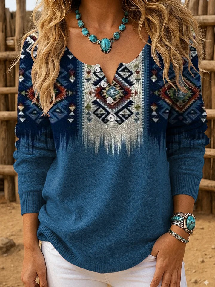 Women's Vintage Aztec Pattern Art Print Casual Cotton Shirt