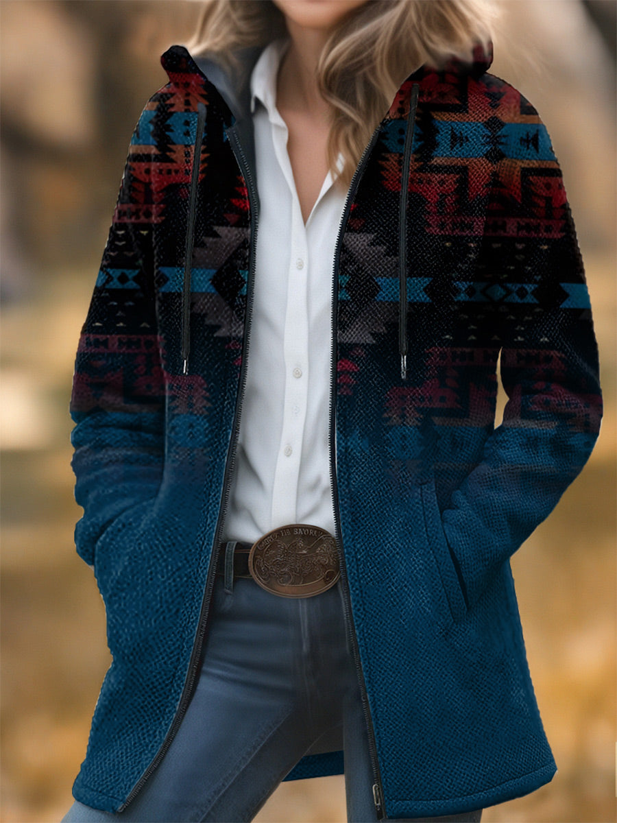 Aztec Unisex Plush Thick Long-Sleeved Cardigan Coat