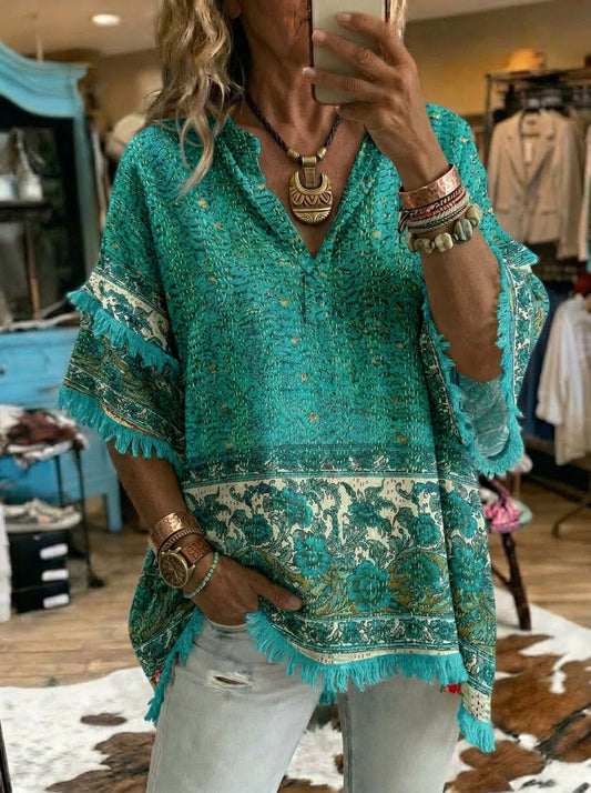 Vintage Printed Patchwork Casual Shirt