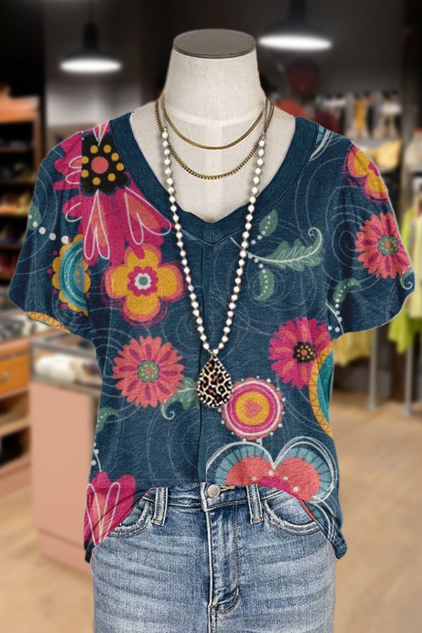 Mulit Floral Print Puff Sleeve Top