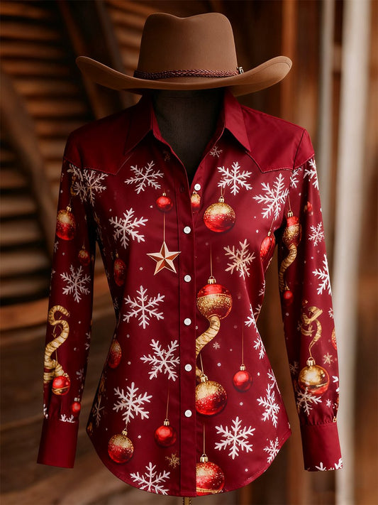 Women's Vintage Casual Western Christmas Long Sleeve Shirt
