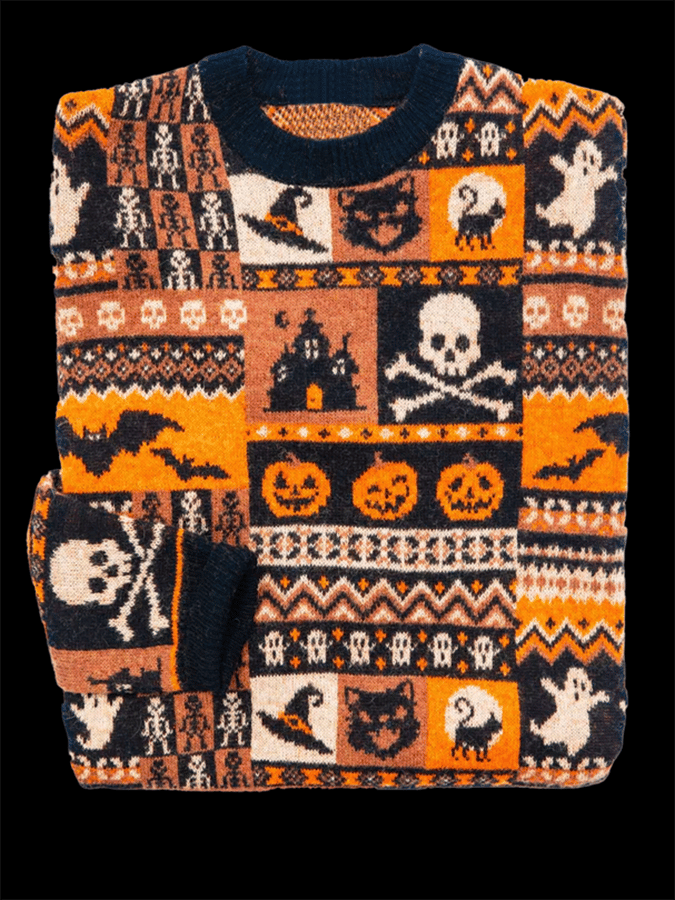 Unisex Halloween Multi-Element Patchwork Casual Sweater