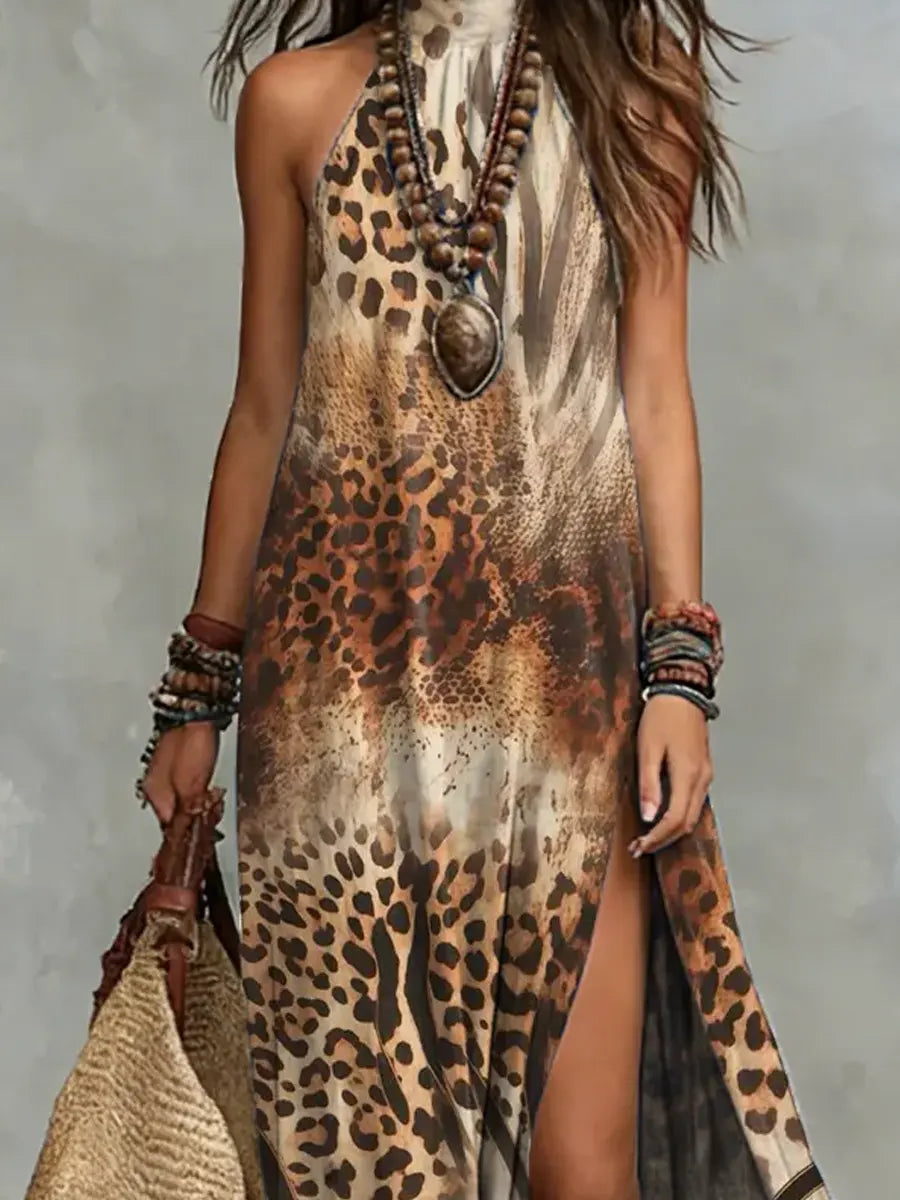 Women's Retro Leopard Pattern Art Print Casual Stylish Cotton Dress