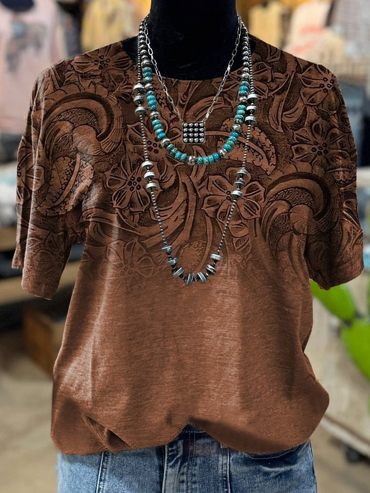 Retro Leather Embossing Pattern Print Buttoned Cardigan Sweater