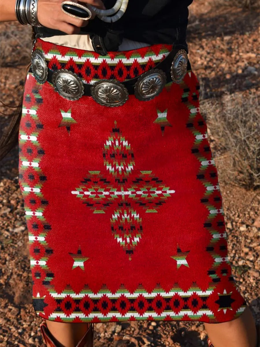 Women's Vintage Aztec Print Cotton Pocket Dress