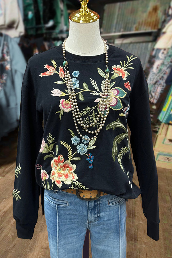 Floral Embroidered Long Sleeve Sweatshirt