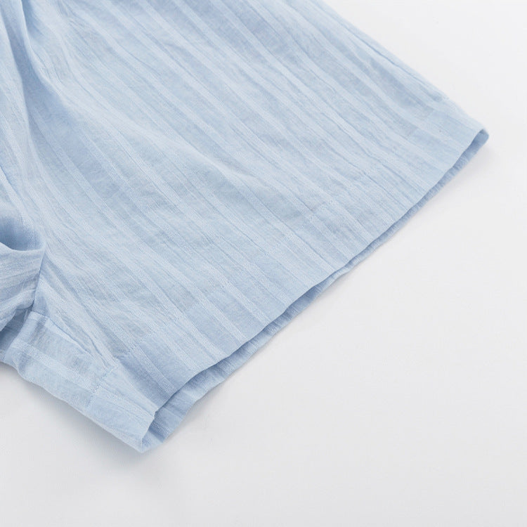 Cardigan Shorts Striped Suit Two-Piece Set