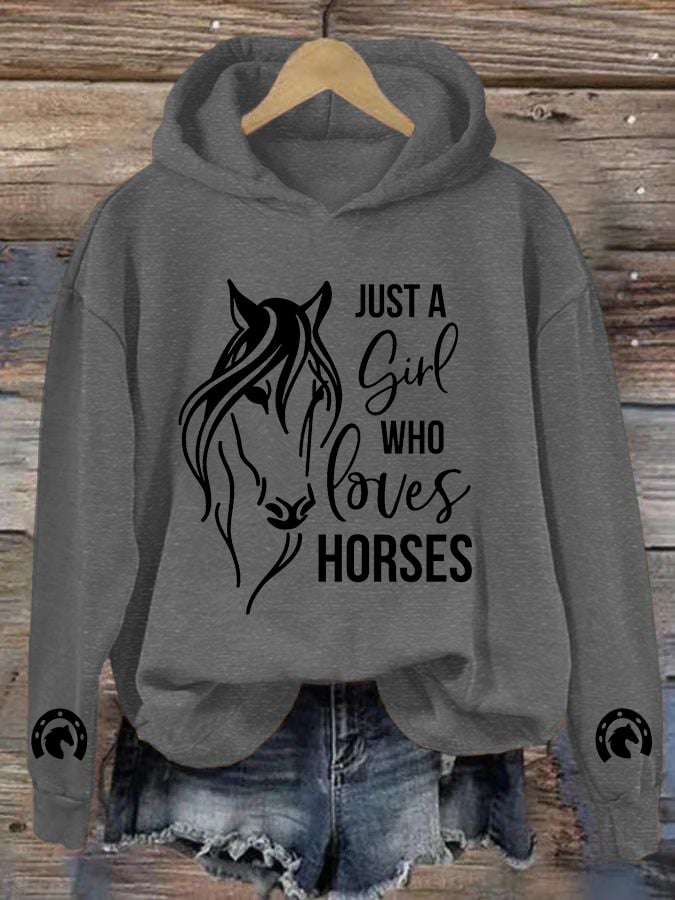 🐴Women's Just A Girl Who Loves Horses Print Hooded Sweatshirt
