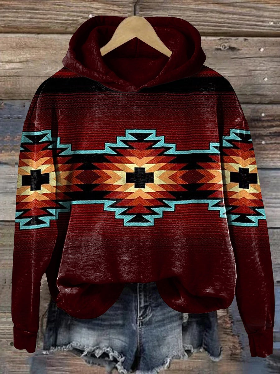 Retro Colorful Aztec Unisex Plush Thick Long-sleeved Cardigan Coat