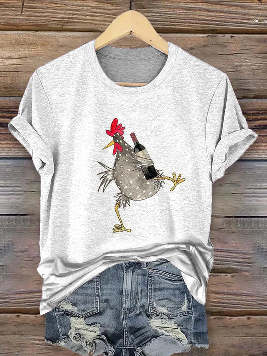 Vintage Chicken Art Print Short Sleeves T-shirt