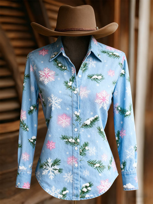 Women's Vintage Casual Western Christmas Long Sleeve Shirt