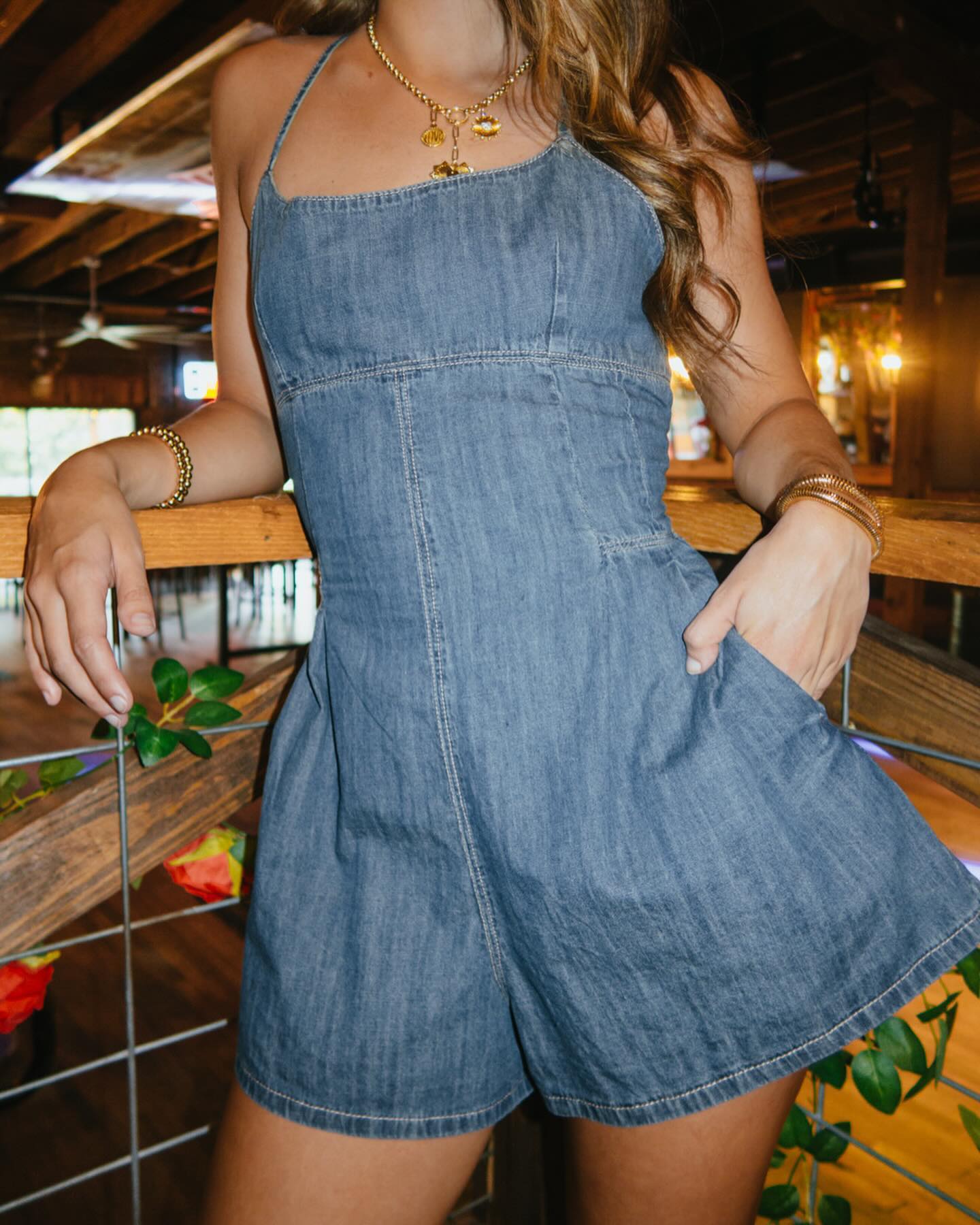 Cutest Cowgirl Sling Denim Romper