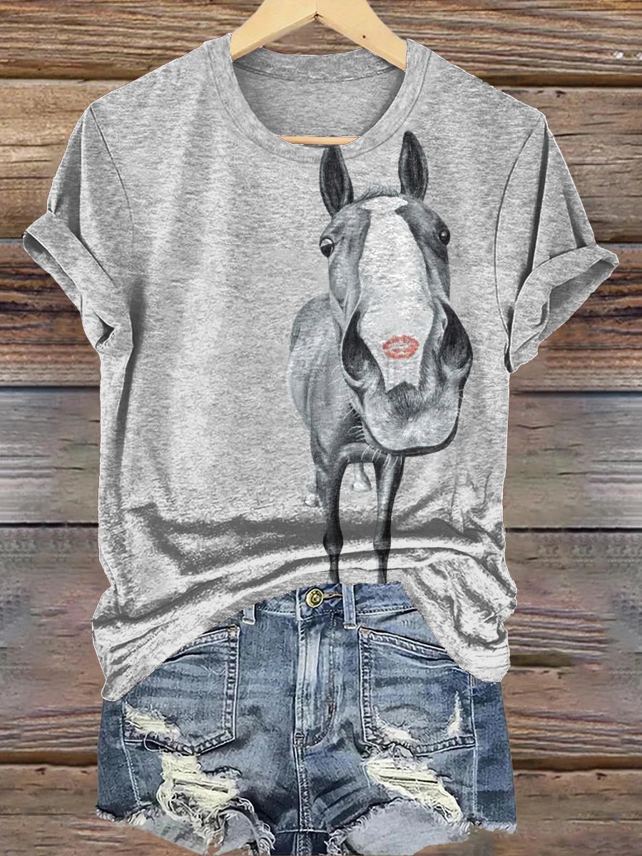Funny Kiss Horse Art Print T-shirt