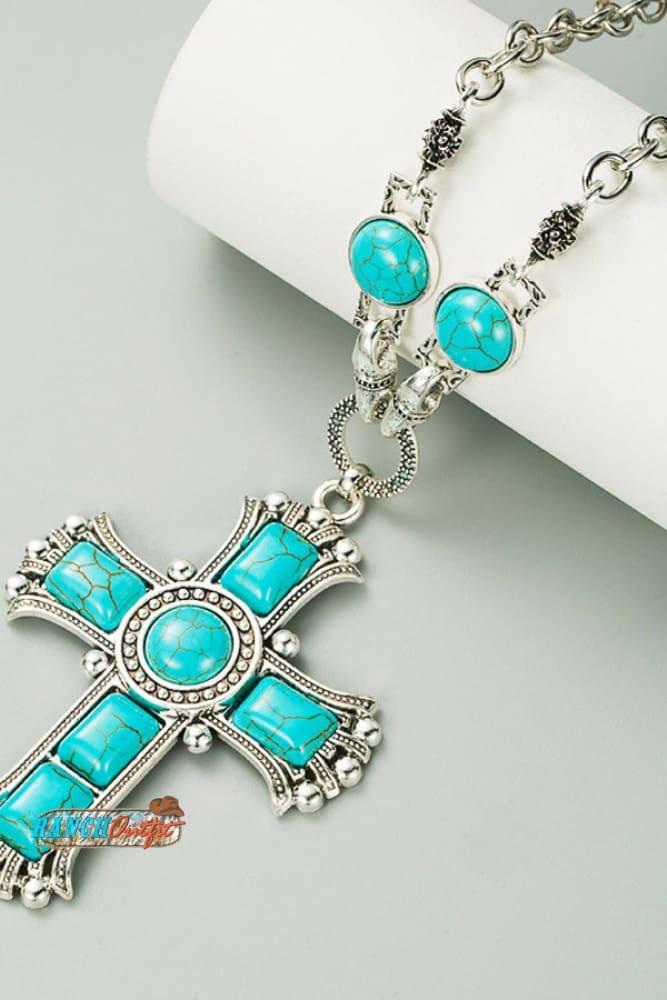 Vintage Turquoise Cross Pattern Necklace
