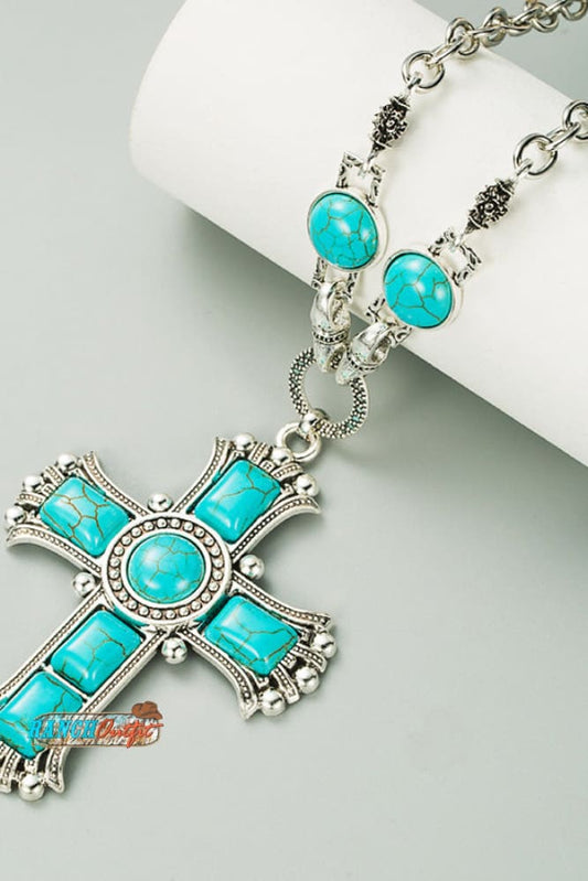 Vintage Turquoise Cross Pattern Necklace