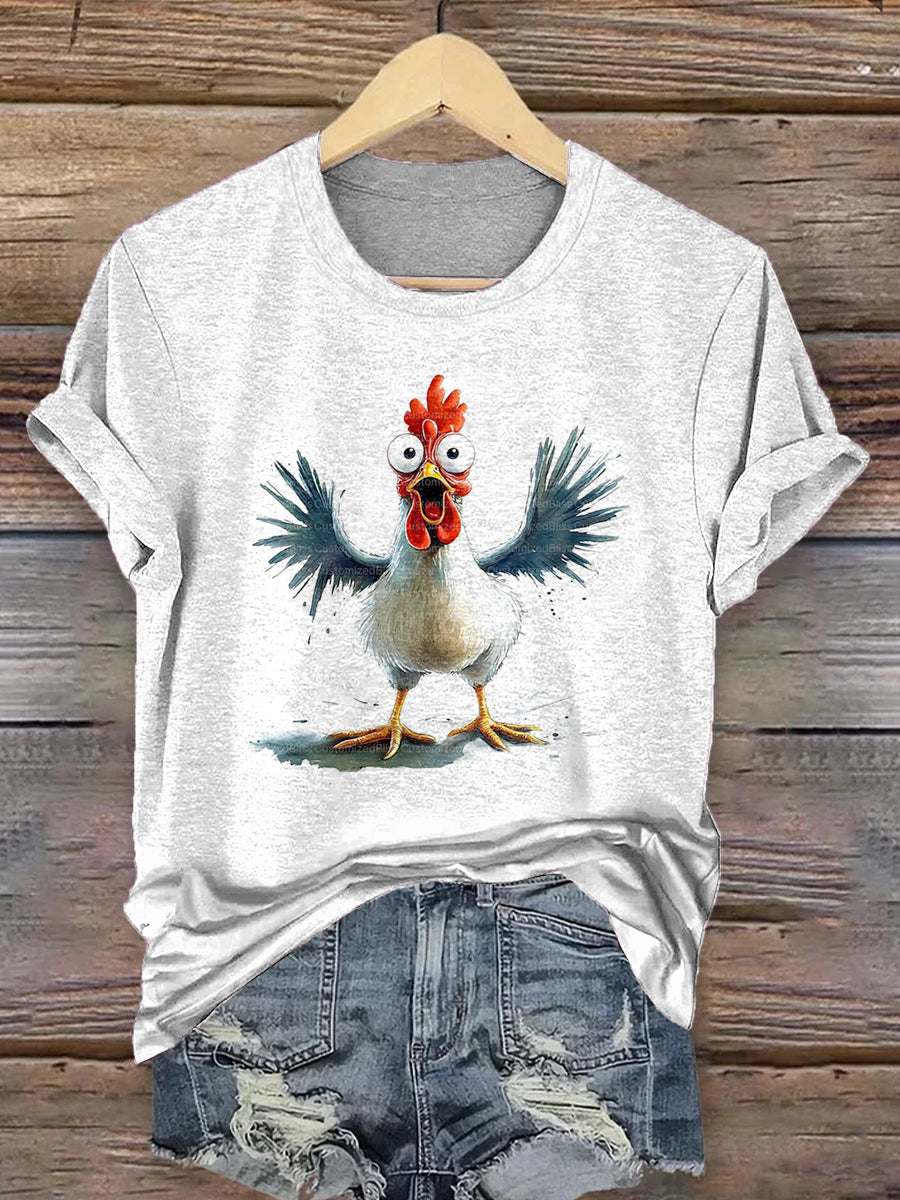 Vintage Chicken Art Print Short Sleeves T-shirt