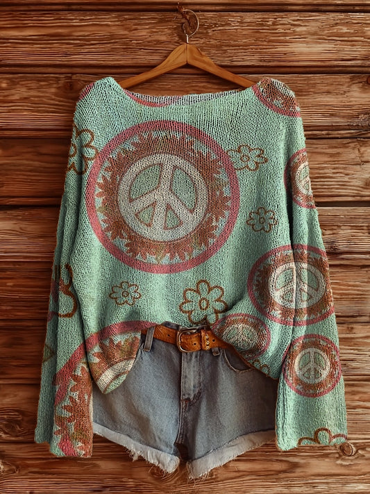 Women's Floral Hippie Pattern Art Print Casual Pullover Sweater