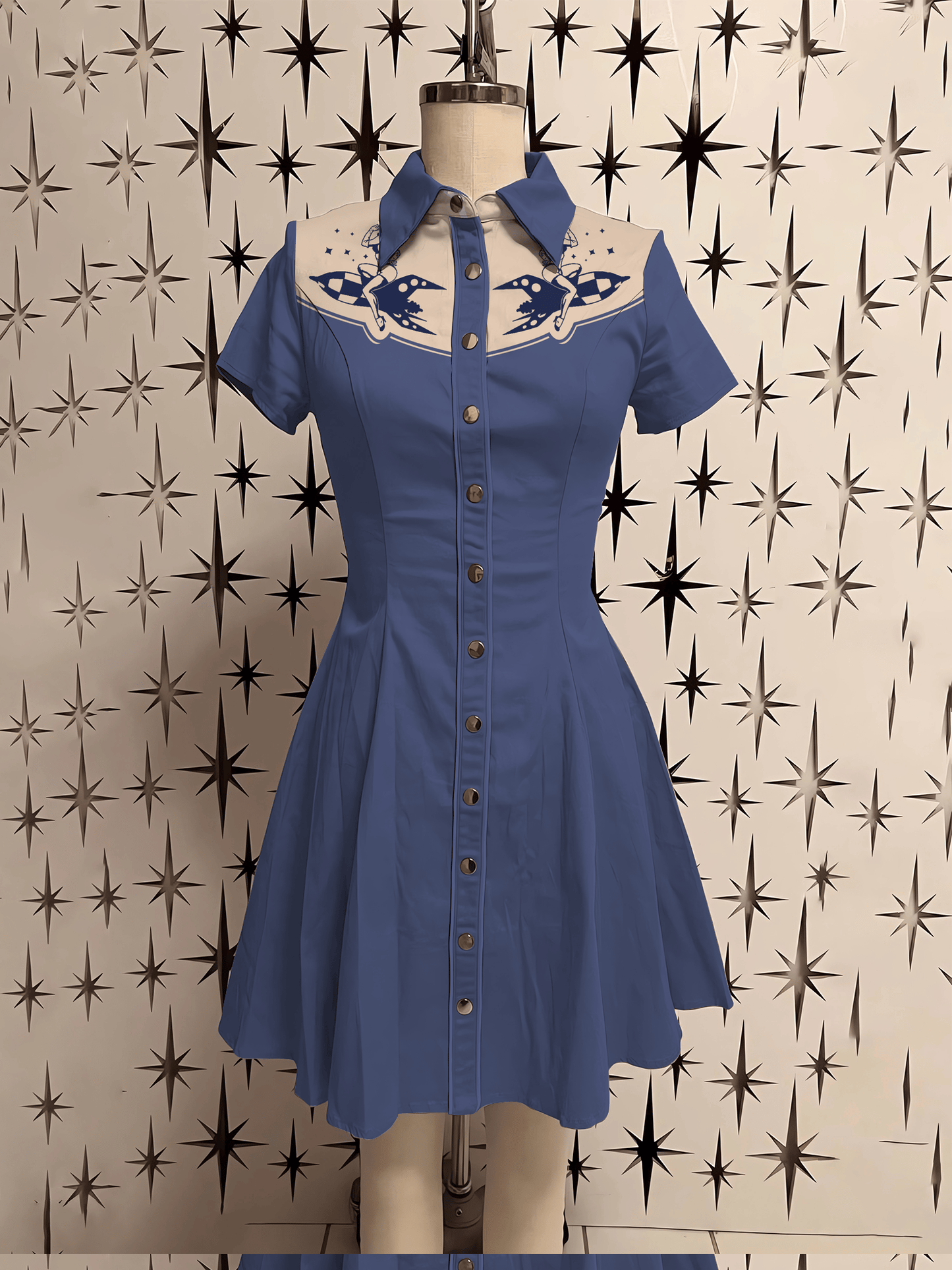 Cowgirl Rocket Western Retro Printed Shirt Dress