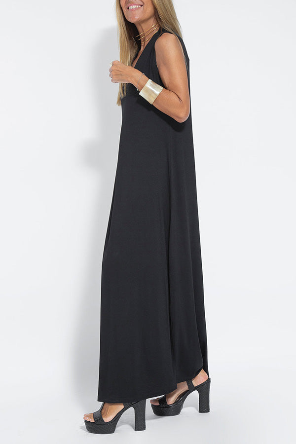 Elegant Is Eternal Knit Solid Color Sleeveless Slit Maxi Dress