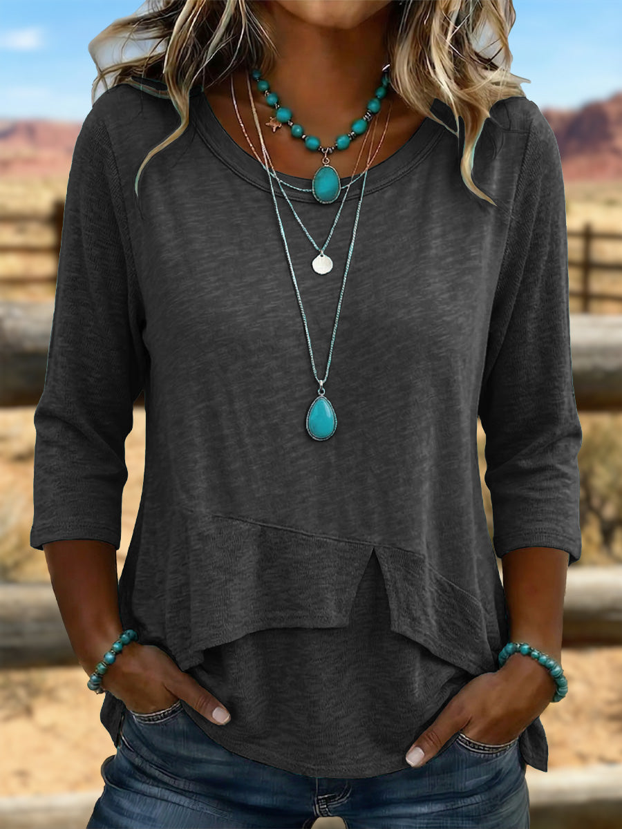 Vintage Art Knit Patchwork Asymmetrical Shirt