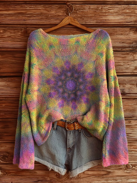 Gradation Kaleidoscope Vintage Women's Casual Pullover Sweater