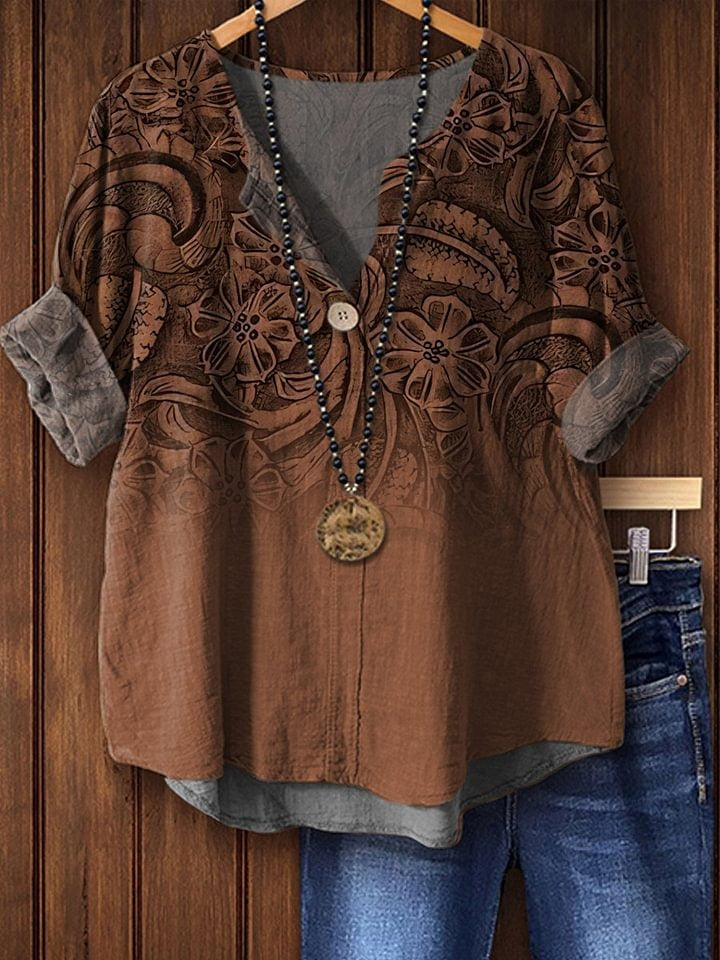 Retro Leather Embossing Pattern Print Buttoned Cardigan Sweater