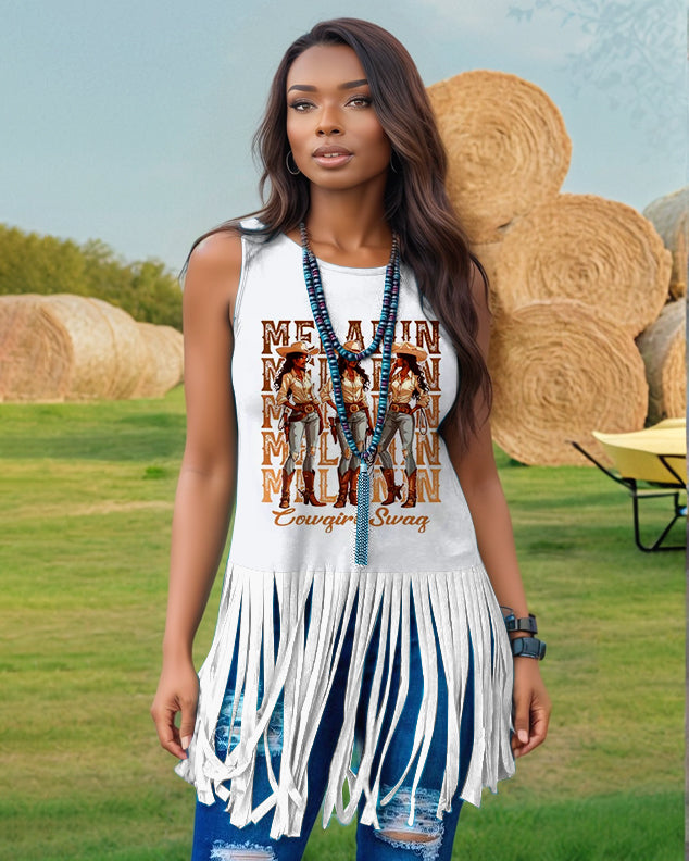 Western Melanin Cowgirl Tassel Vest T-Shirt