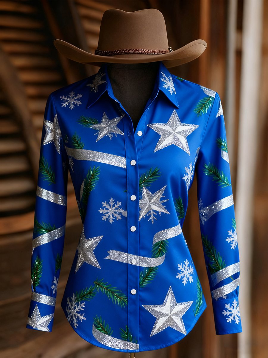 Women's Vintage Casual Western Christmas Long Sleeve Shirt