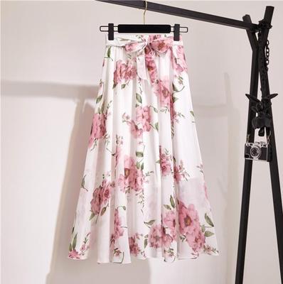 Multi-Color Printed Chiffon High Waist Tie Waist Flowy Maxi Skirt | Vacation Style Elegant A-Line Skirt