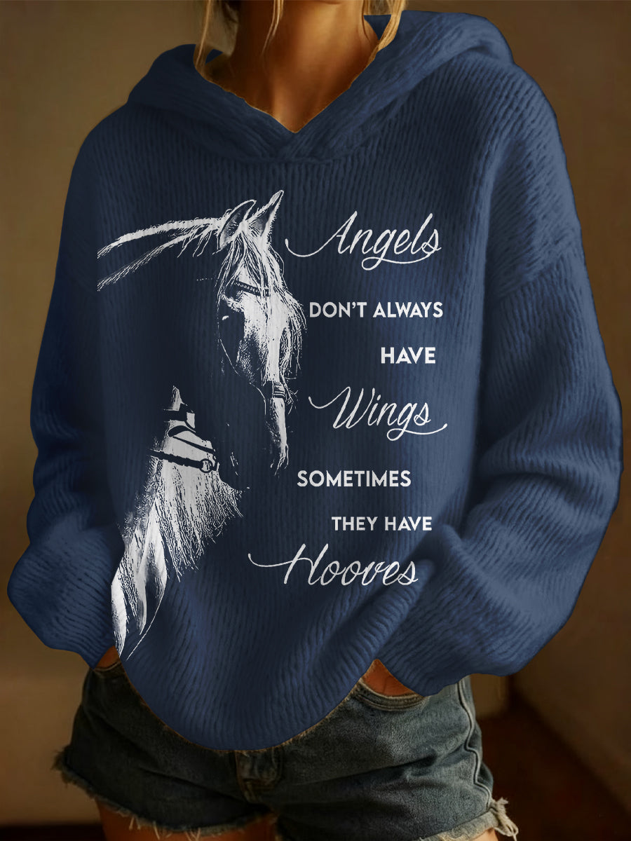 Retro Horse Art Print Hooded Knit Sweater