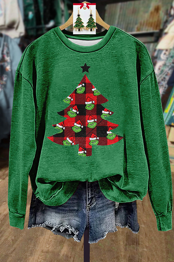 Grinch Christmas Tree Print Long Sleeve Sweatshirt