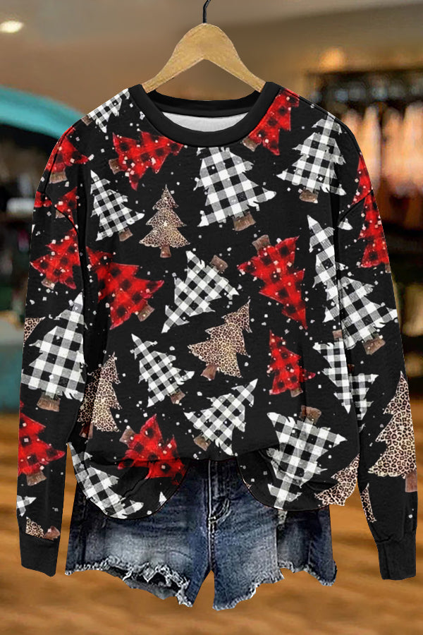 Plaid Christmas Tree Print Sweatshirt