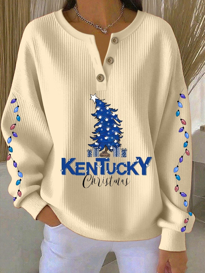 Women's Christmas Print Knitted Crew Neck Long Sleeve Top