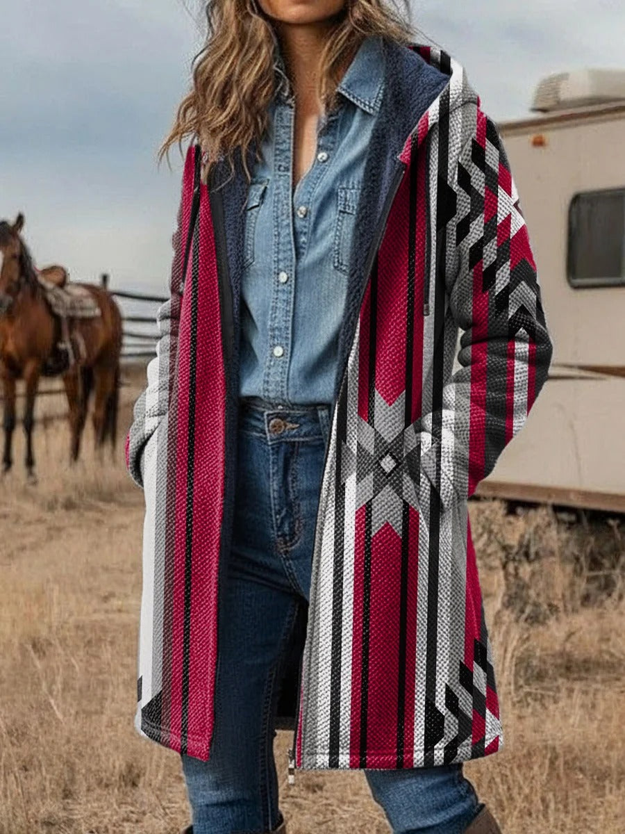 Aztec Print Unisex Plush Thick Long-Sleeved Cardigan Coat