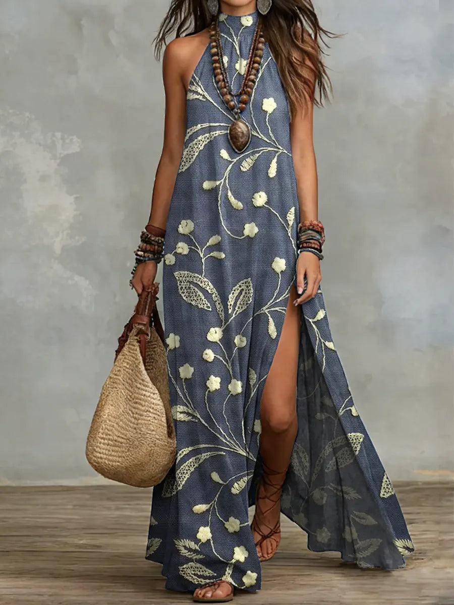 Women's Retro Floral Pattern Art Print Casual Stylish Cotton Dress