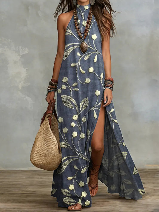 Women's Retro Floral Pattern Art Print Casual Stylish Cotton Dress