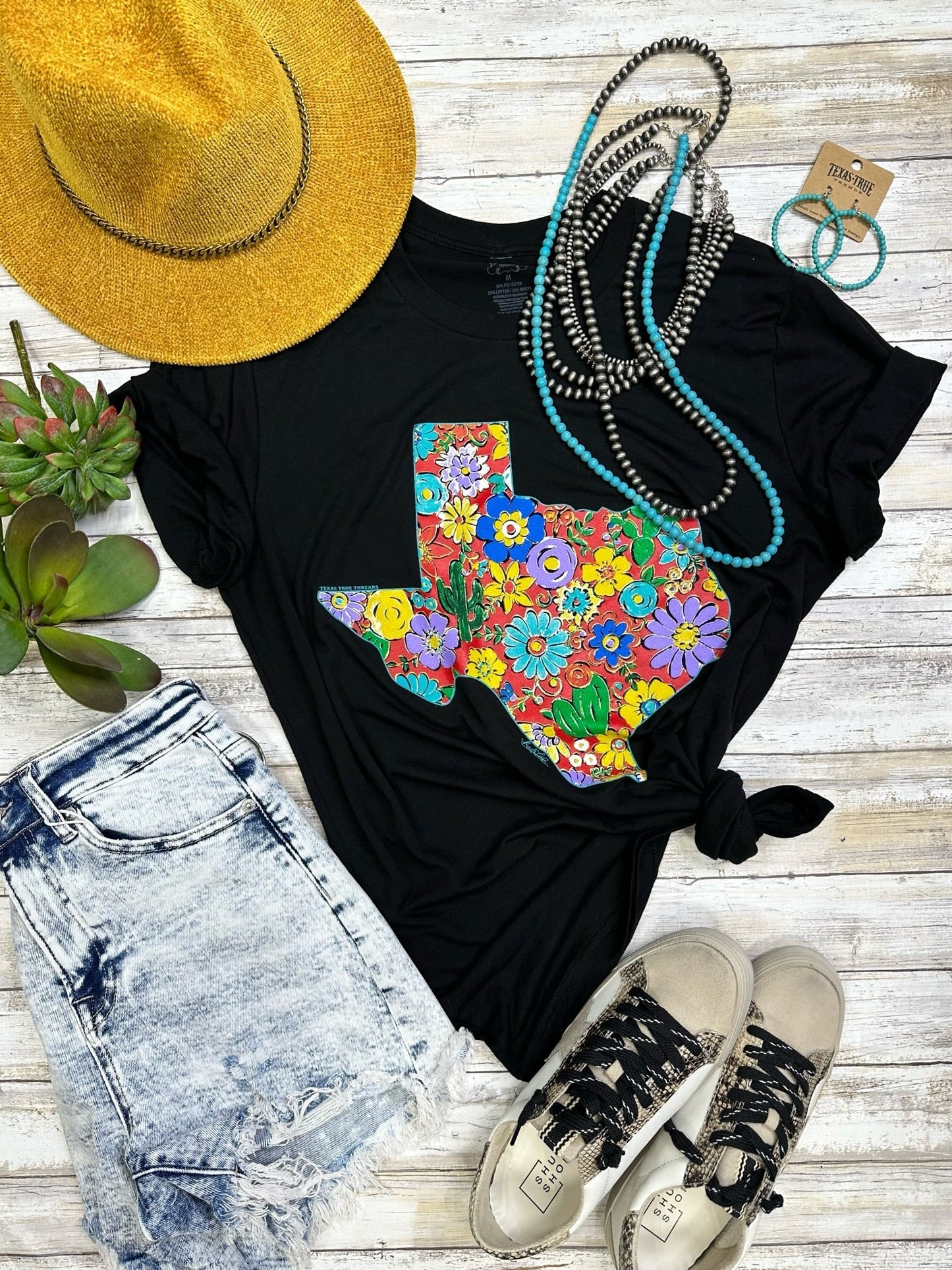 Barbara F's V-Neck Floral Texas Tee by Texas True Threads