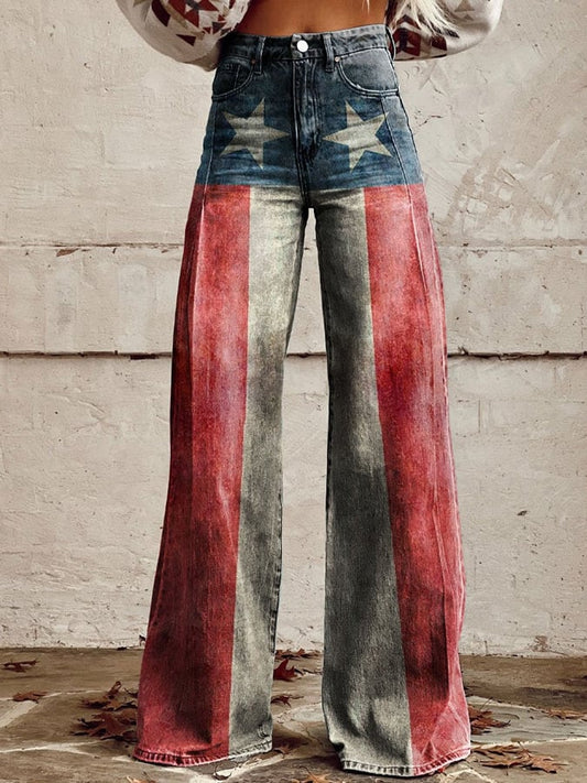 Women's Vintage American Flag Wide Leg Pants