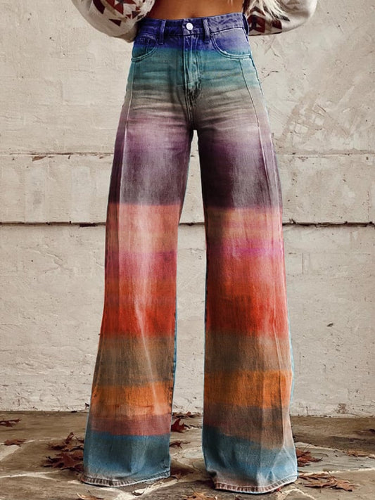 Women's retro gradient wide leg pants