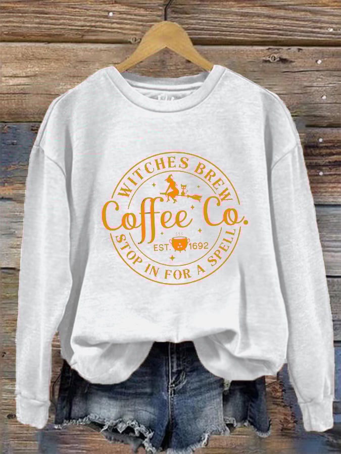 Women's Halloween Funny Coffee Co Witches Brew Prnted Sweatshirt