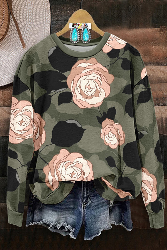 Casual Camouflage Floral Print Sweatshirt