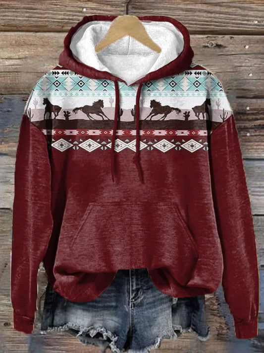 Women's Western Horse Printed Hooded Sweatshirt