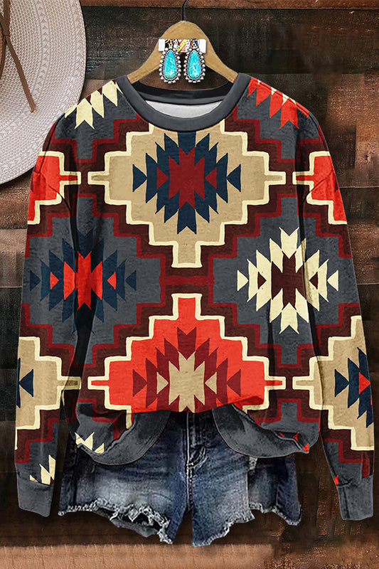 Western Ethnic Print Sweatshirt