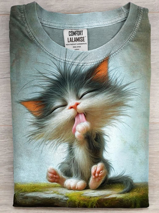 Cute Cat Art Print Casual Short Sleeve T-shirt