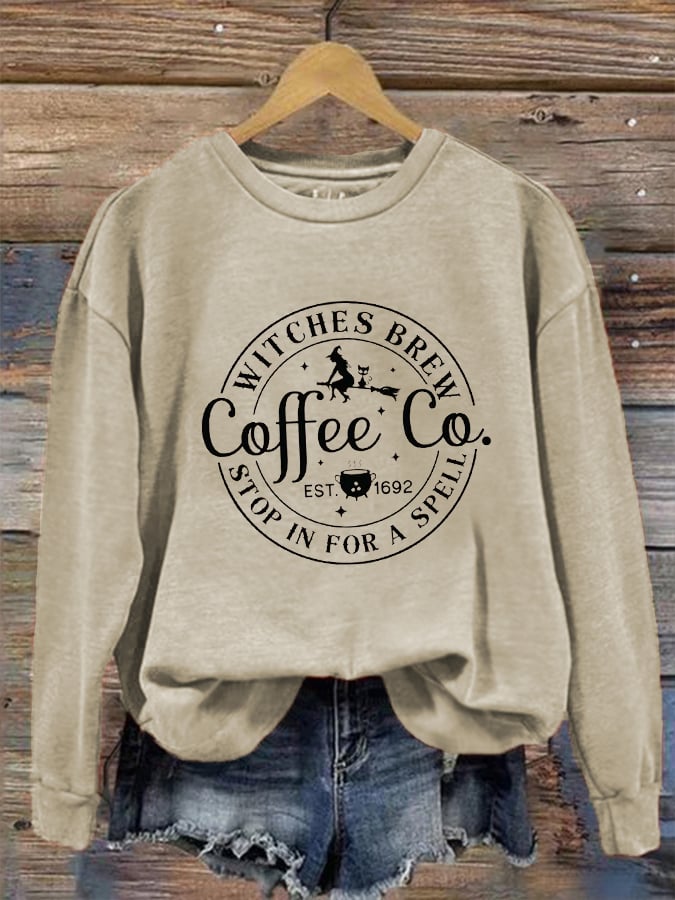 Women's Halloween Funny Coffee Co Witches Brew Prnted Sweatshirt