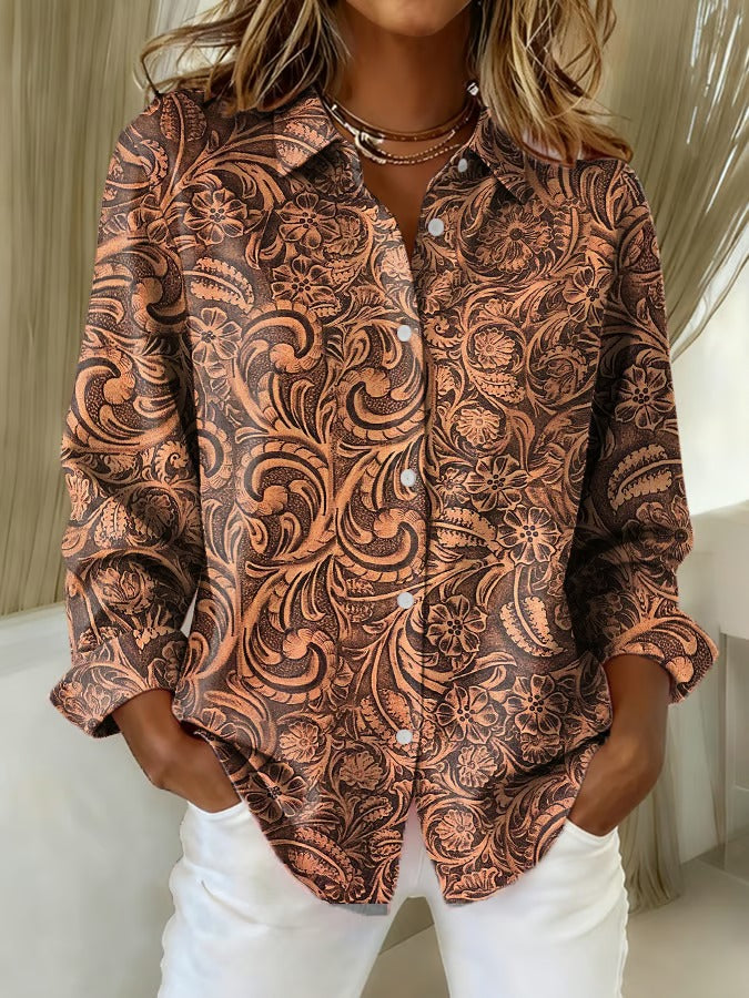 Women's Vintage Art Print Casual Cotton Shirt