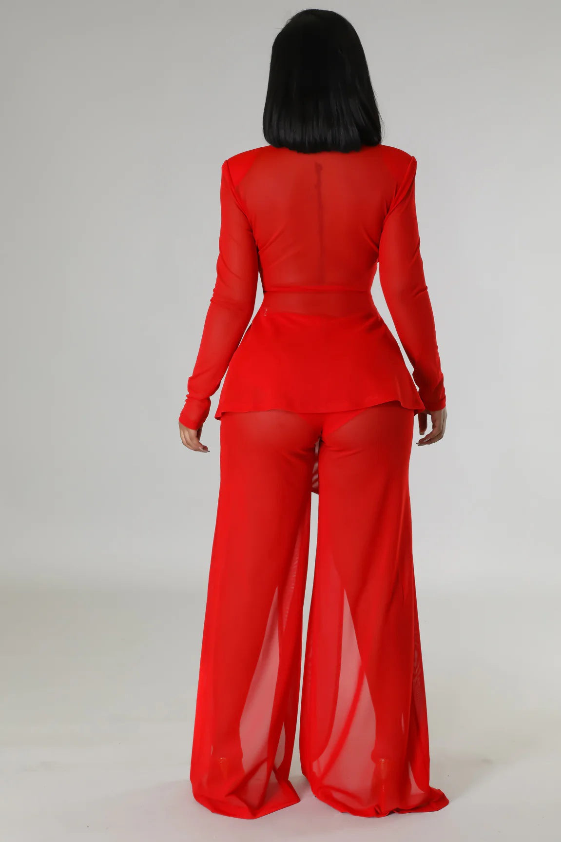 Waist-Controlled Lace-up Xiaoxi Fashion Sexy Solid Color Long Sleeve Slit Two-Piece Set