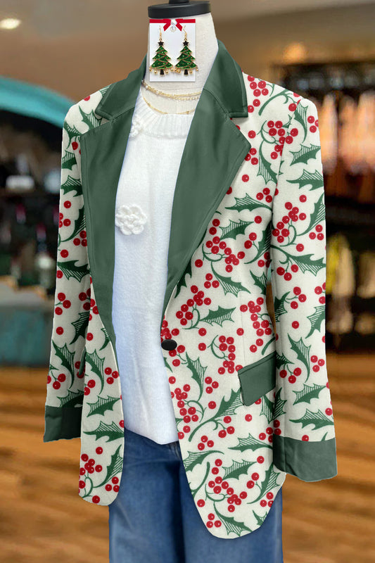 Vintage Christmas Print Long Sleeve Jacket